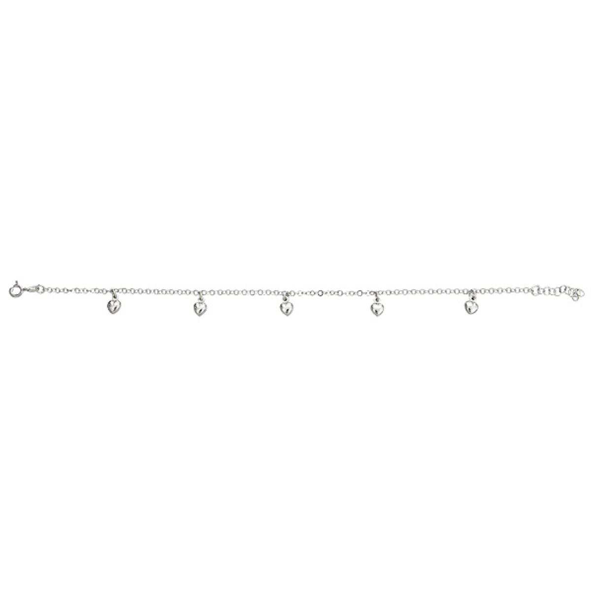 Sterling Silver Puff Hearts anklet