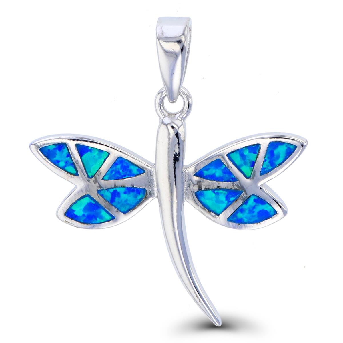 Sterling Silver Created Opal Dragonfly Pendant