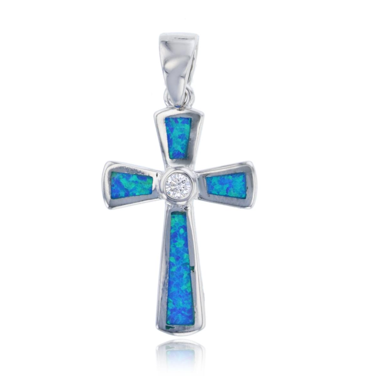 Sterling Silver Created Opal Cross Pendant