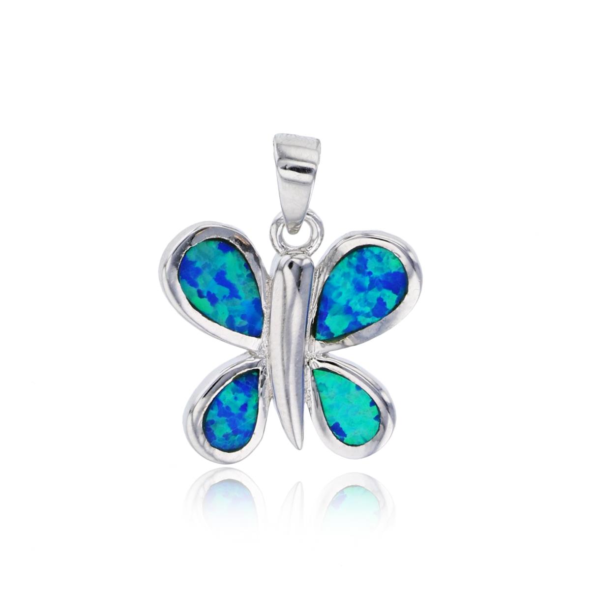 Sterling Silver Created Opal Butterflyl Pendant