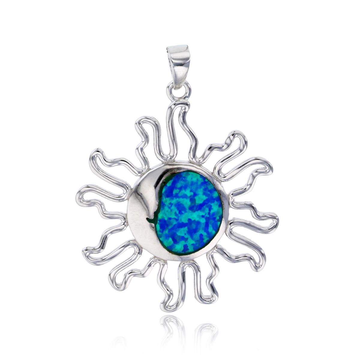 Sterling Silver Created Opal Sun Pendant