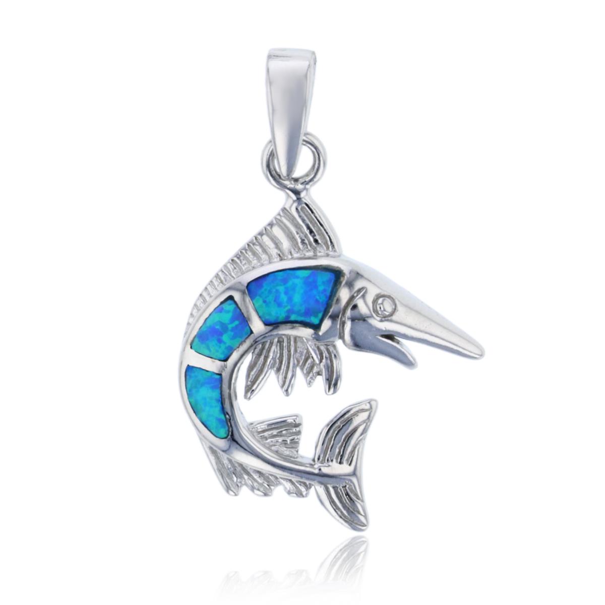 Sterling Silver Created Opal Swordfish Pendant