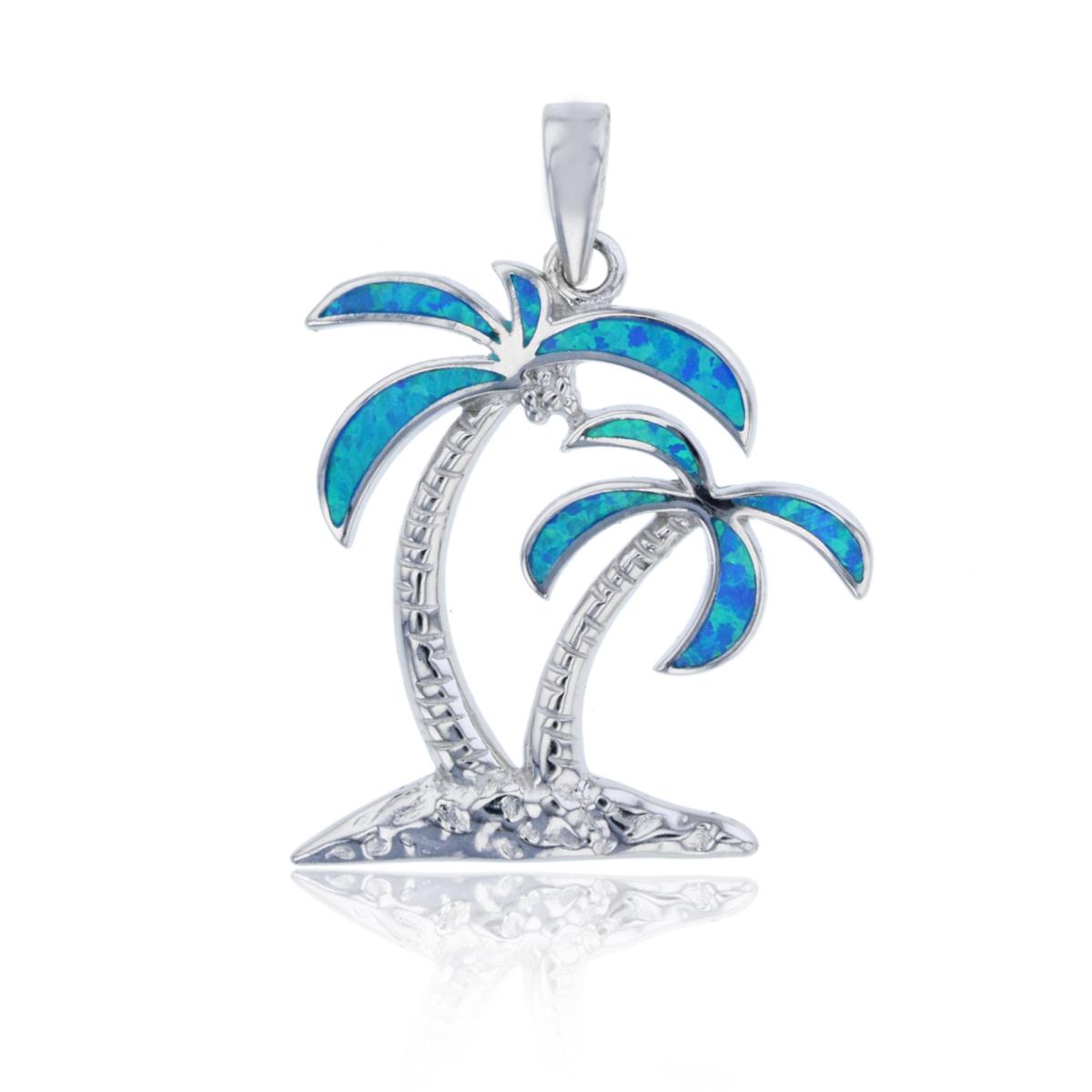 Sterling Silver Created Opal Palm Tree Pendant