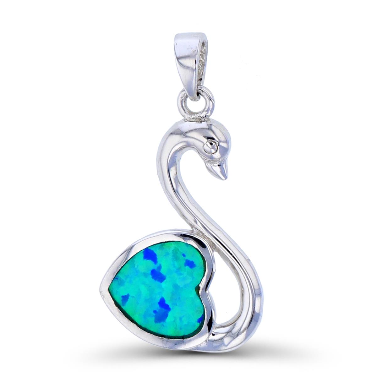 Sterling Silver Created Opal Swan Pendant