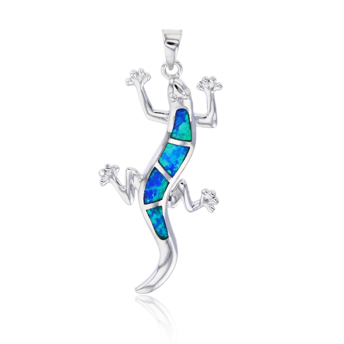 Sterling Silver Created Opal Lizard Pendant