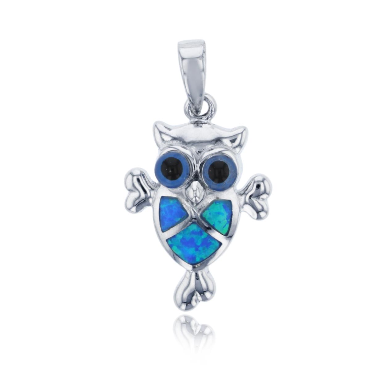 Sterling Silver Created Opal Owl Pendant