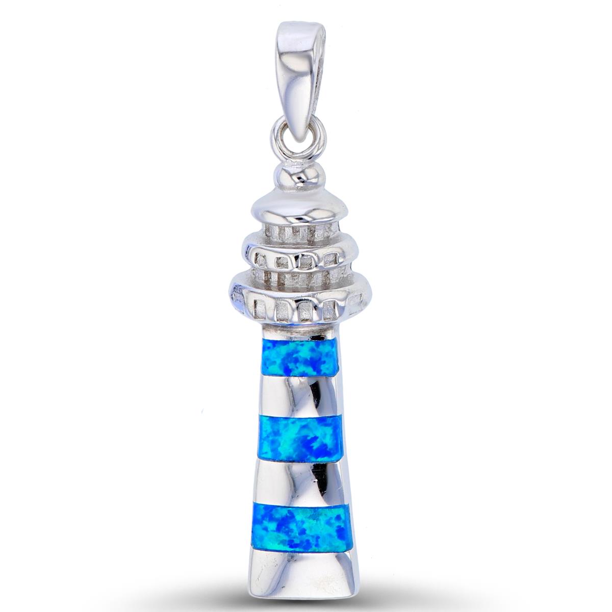 Sterling Silver Created Opal Lighthouse Pendant