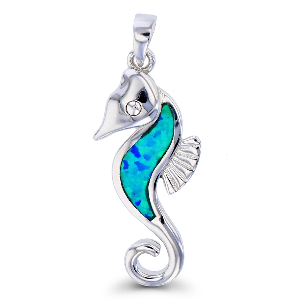 Sterling Silver Created Opal Seahorse Pendant