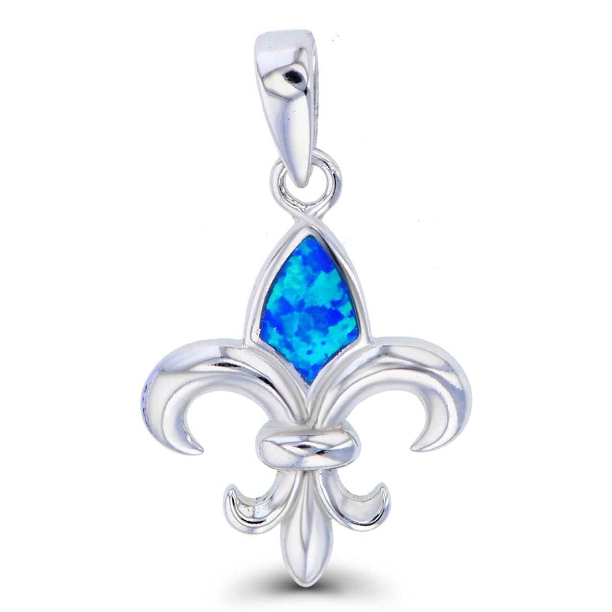 Sterling Silver Created Opal Fleur De Lis Pendant