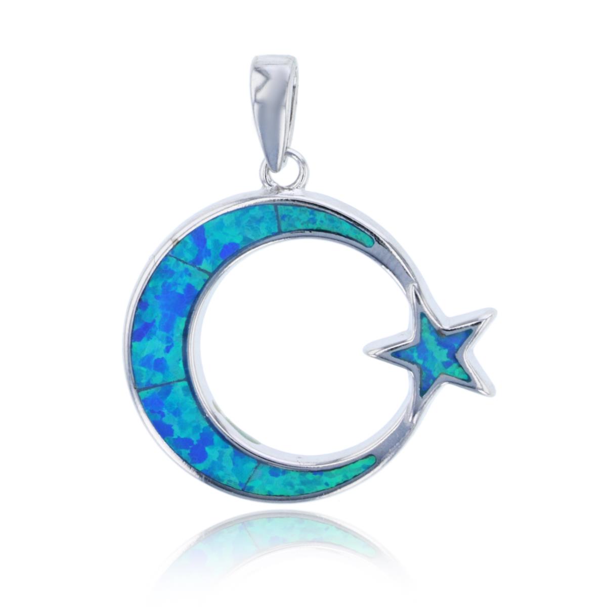 Sterling Silver Created Opal Star & Moon Pendant
