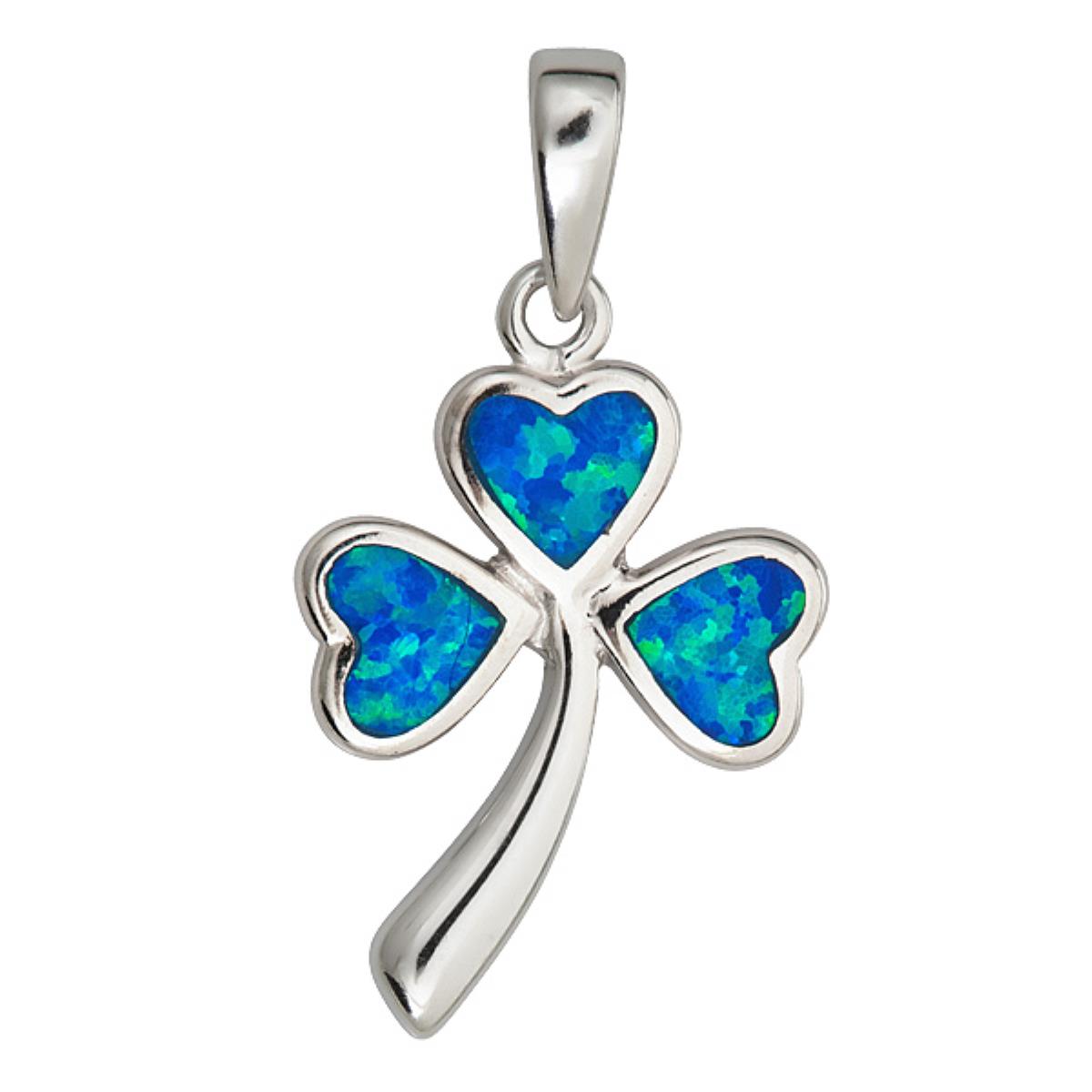 Sterling Silver Created Opal Clover Pendant