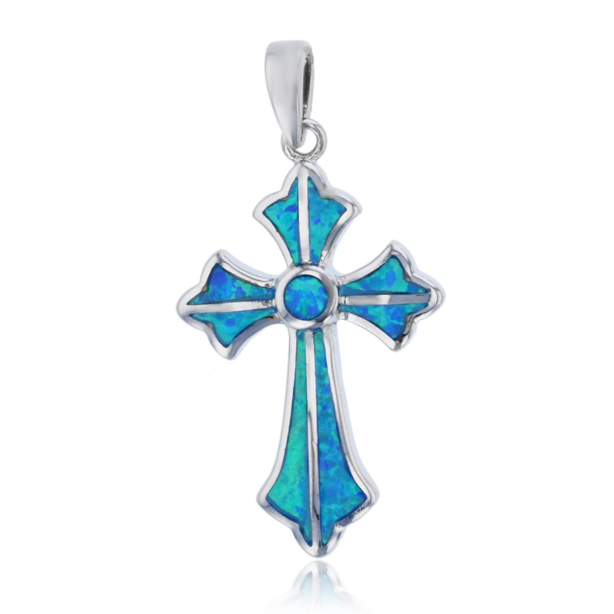 Sterling Silver Created Opal Cross Pendant