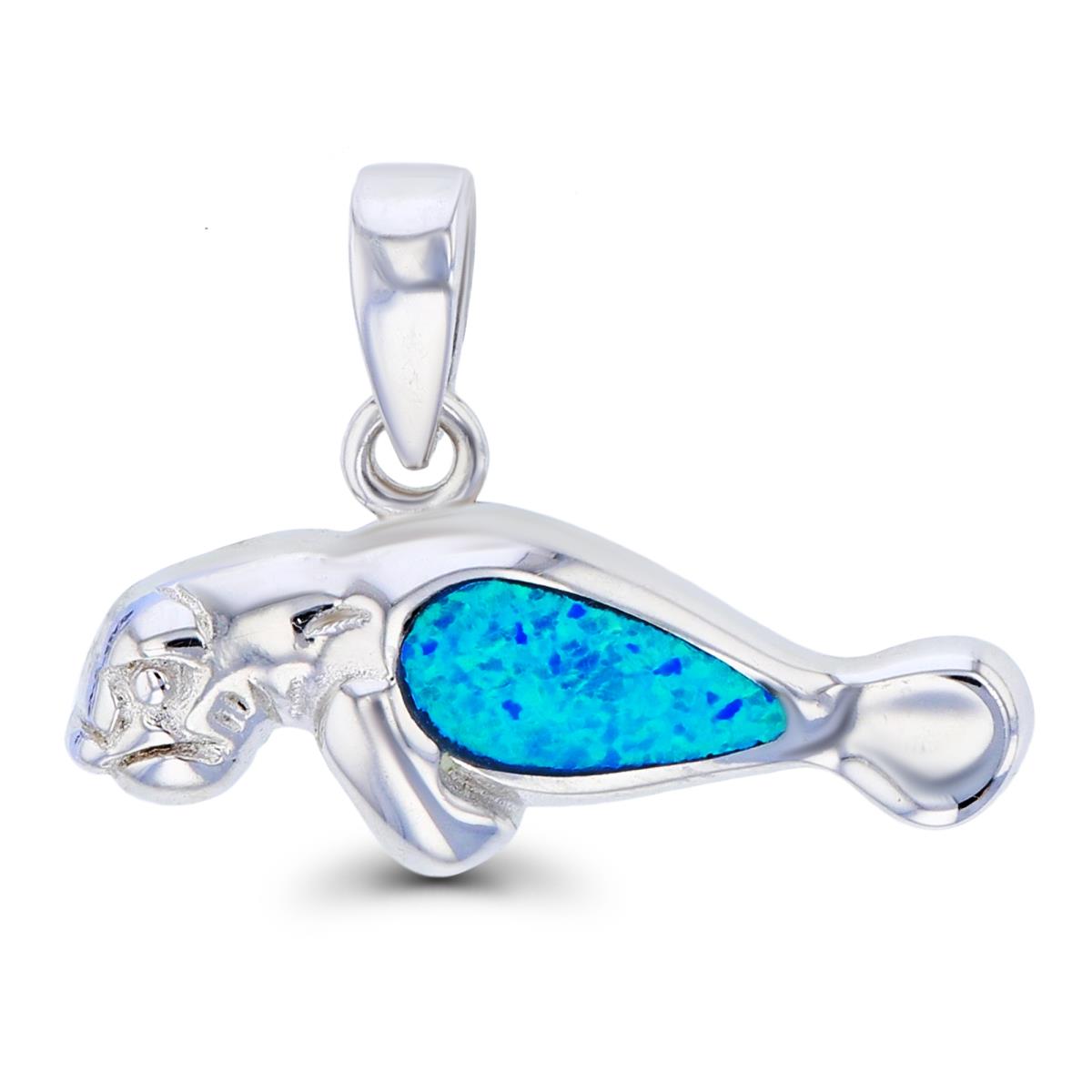 Sterling Silver Created Opal Walrus Pendant