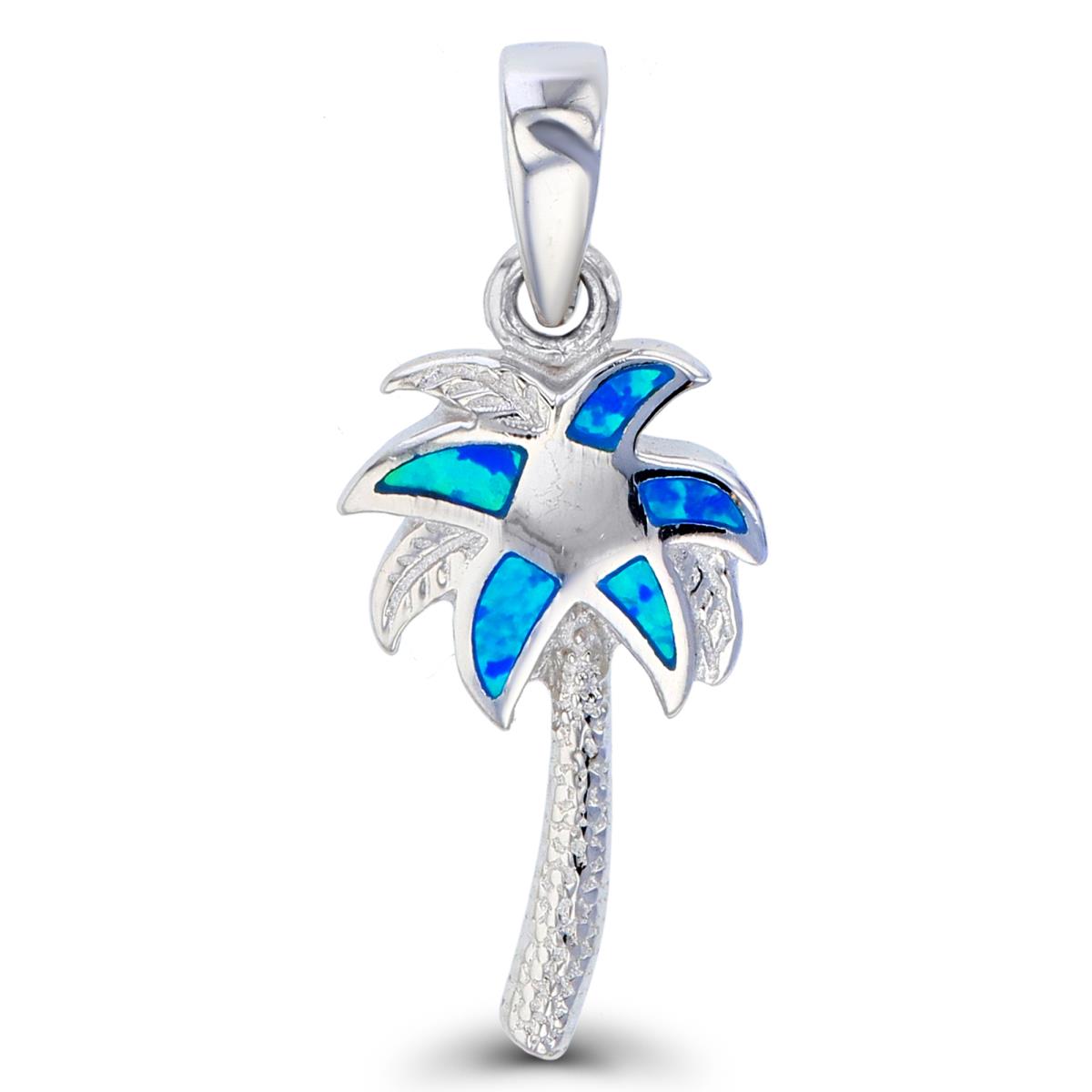 Sterling Silver Created Opal Palm Tree Pendant