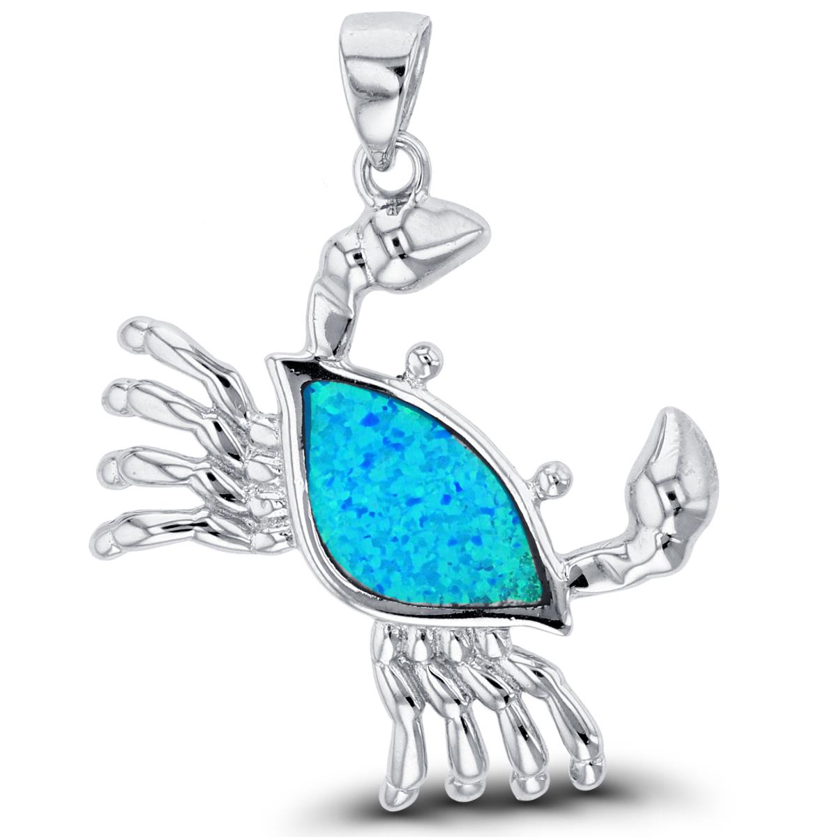 Sterling Silver Created Opal Crab Pendant