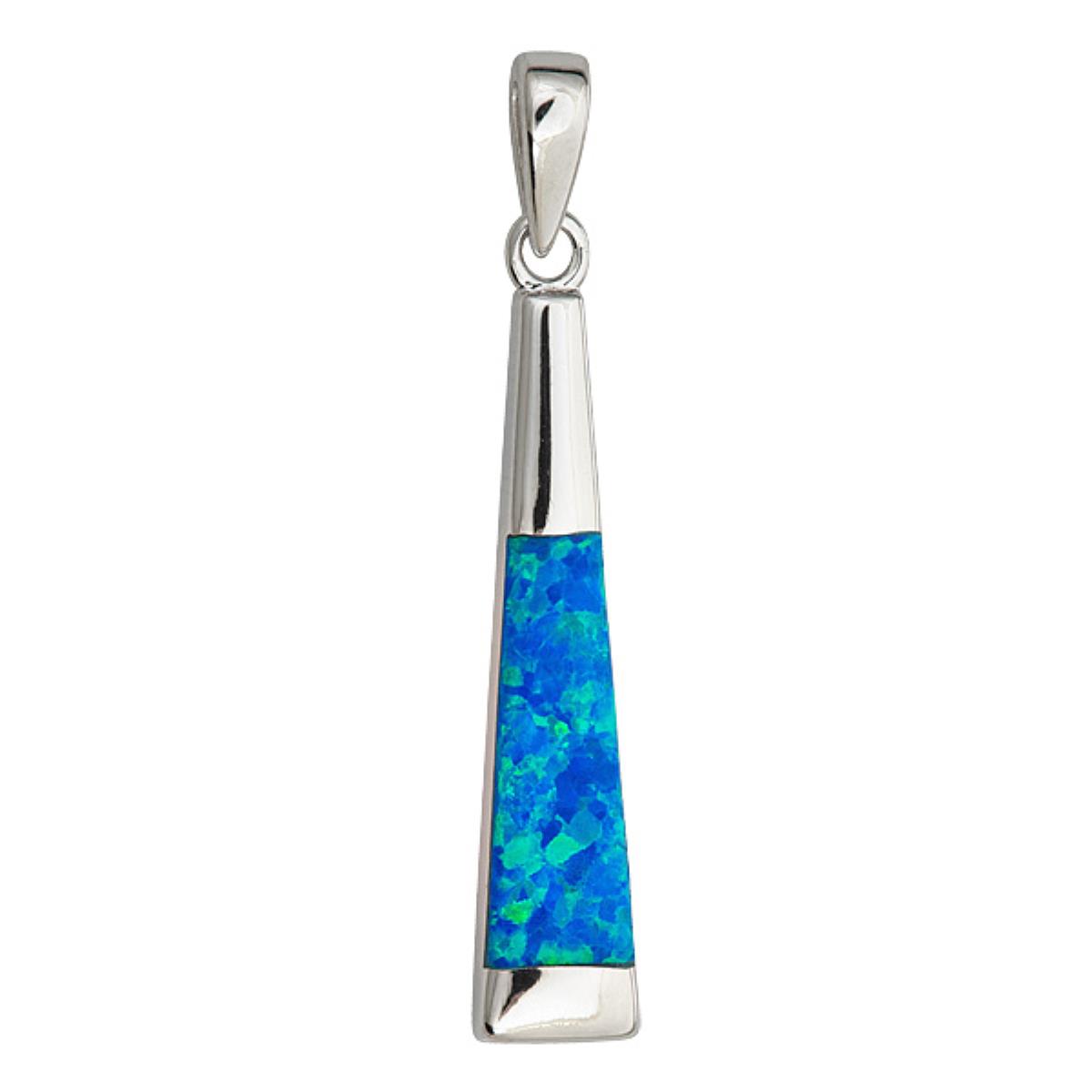Sterling Silver Created Opal Bar Pendant