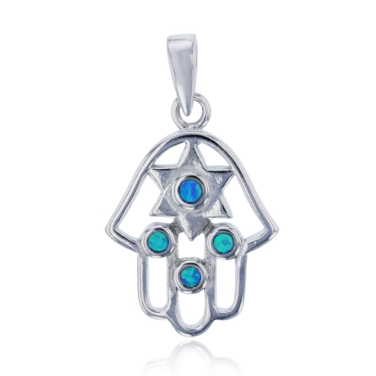 Sterling Silver Created Opal Hamsa Pendant