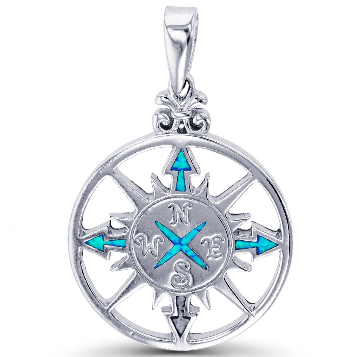 Sterling Silver Created Opal Compass Pendant