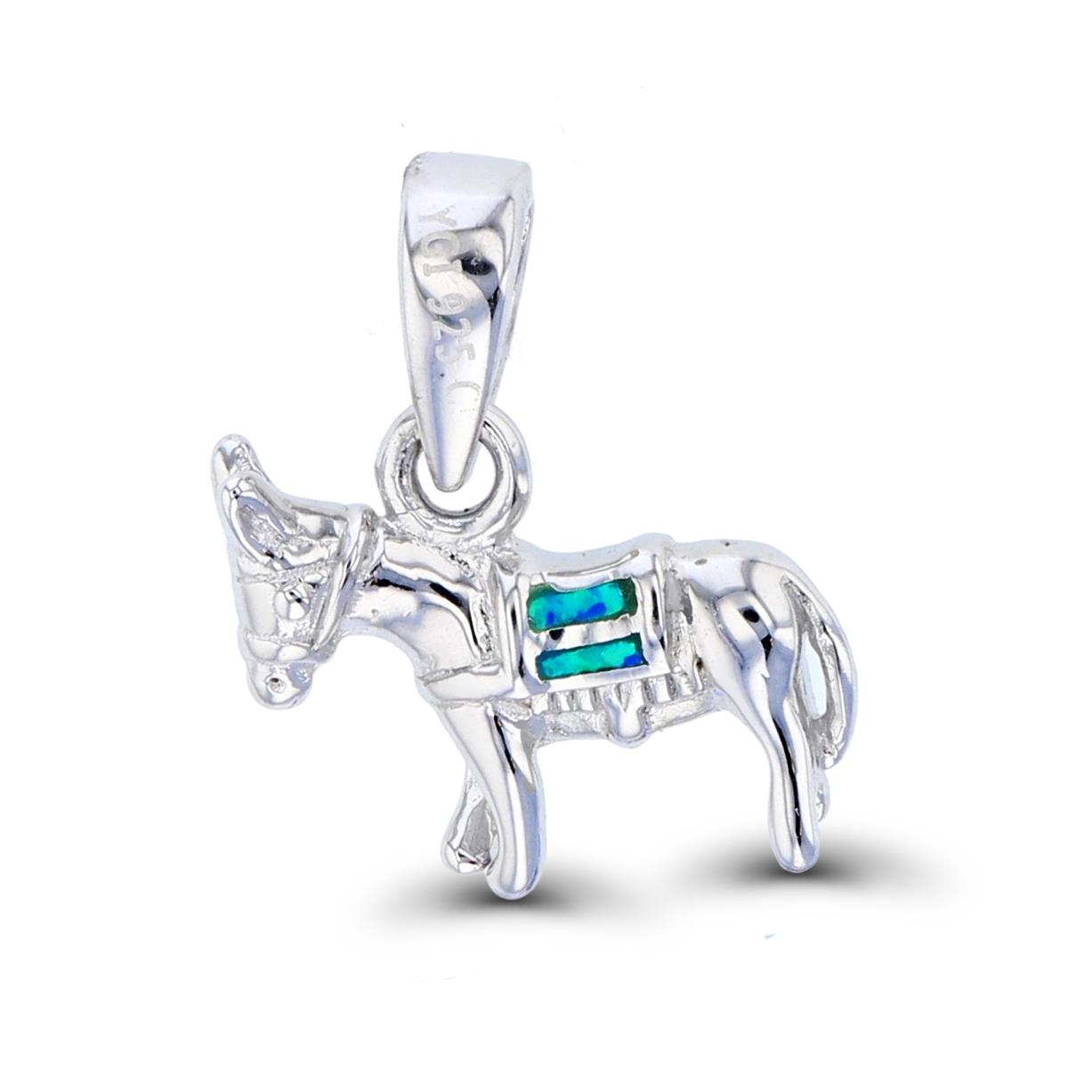 Sterling Silver Created Opal Horse Pendant