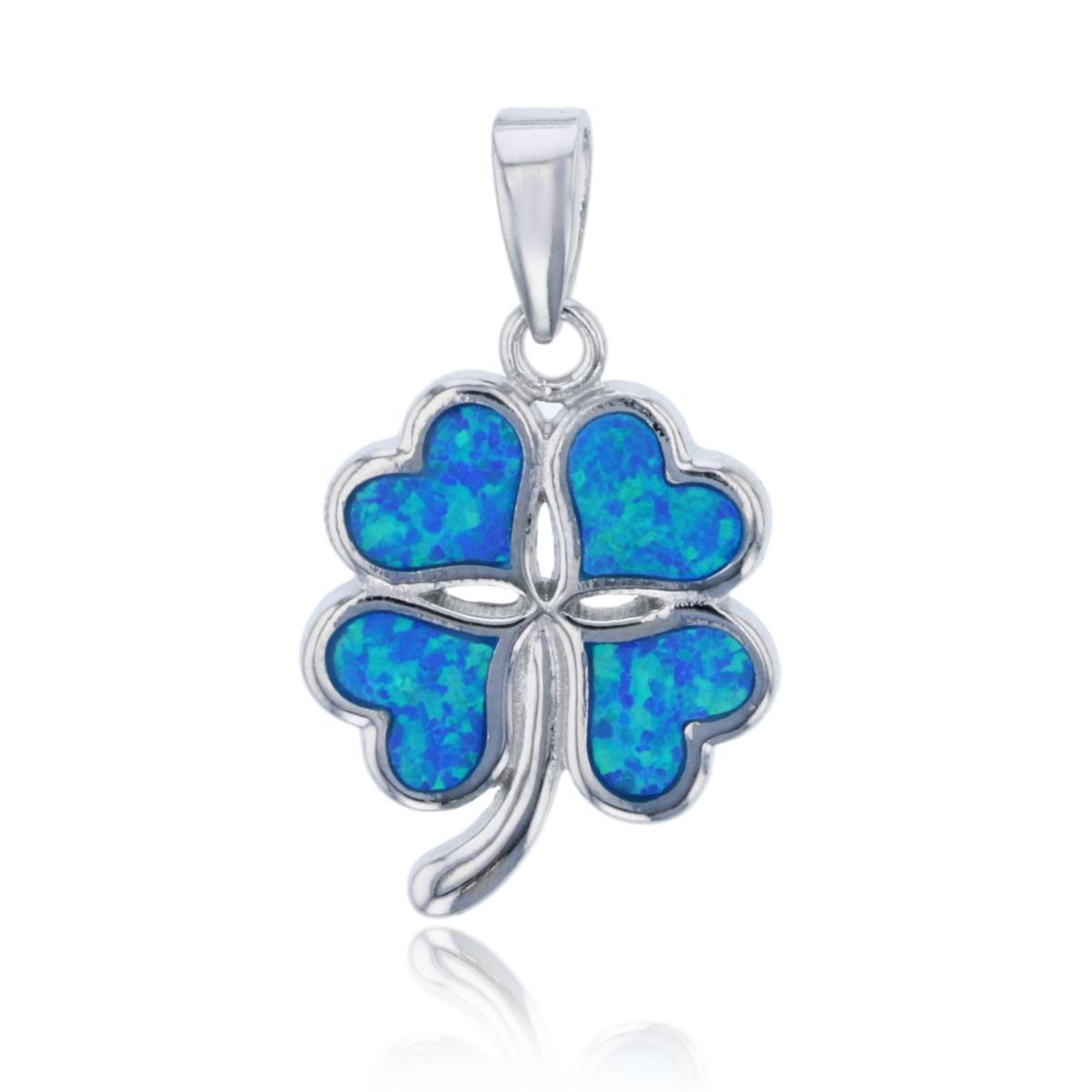 Sterling Silver Created Opal Clover Pendant