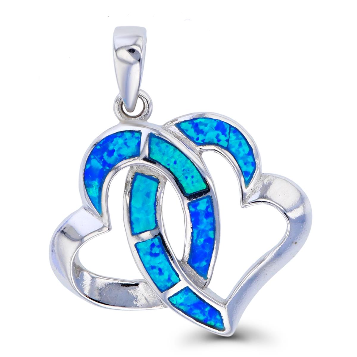Sterling Silver Created Opal Interlocking Hearts Pendant