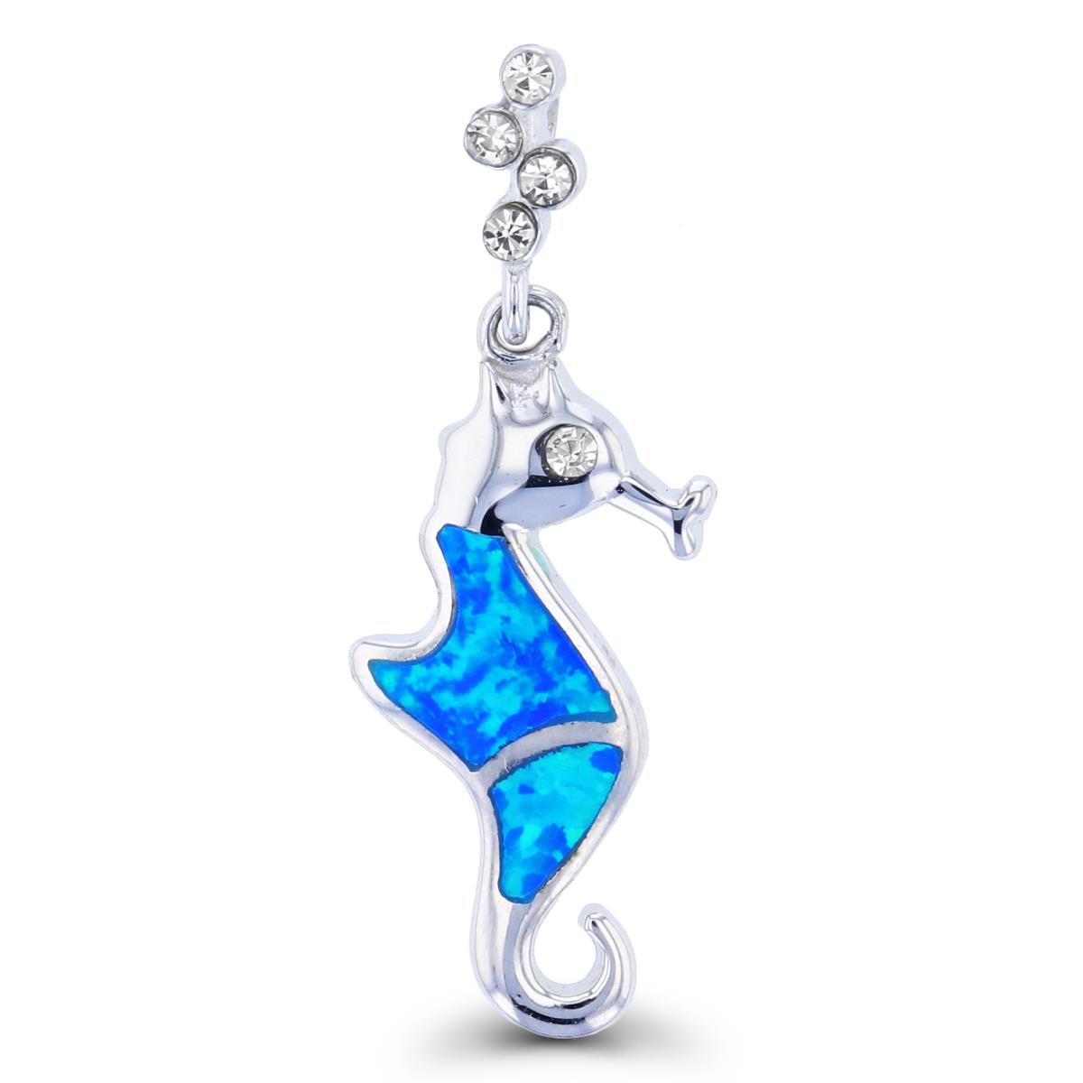 Sterling Silver Created Opal Seahorse Pendant