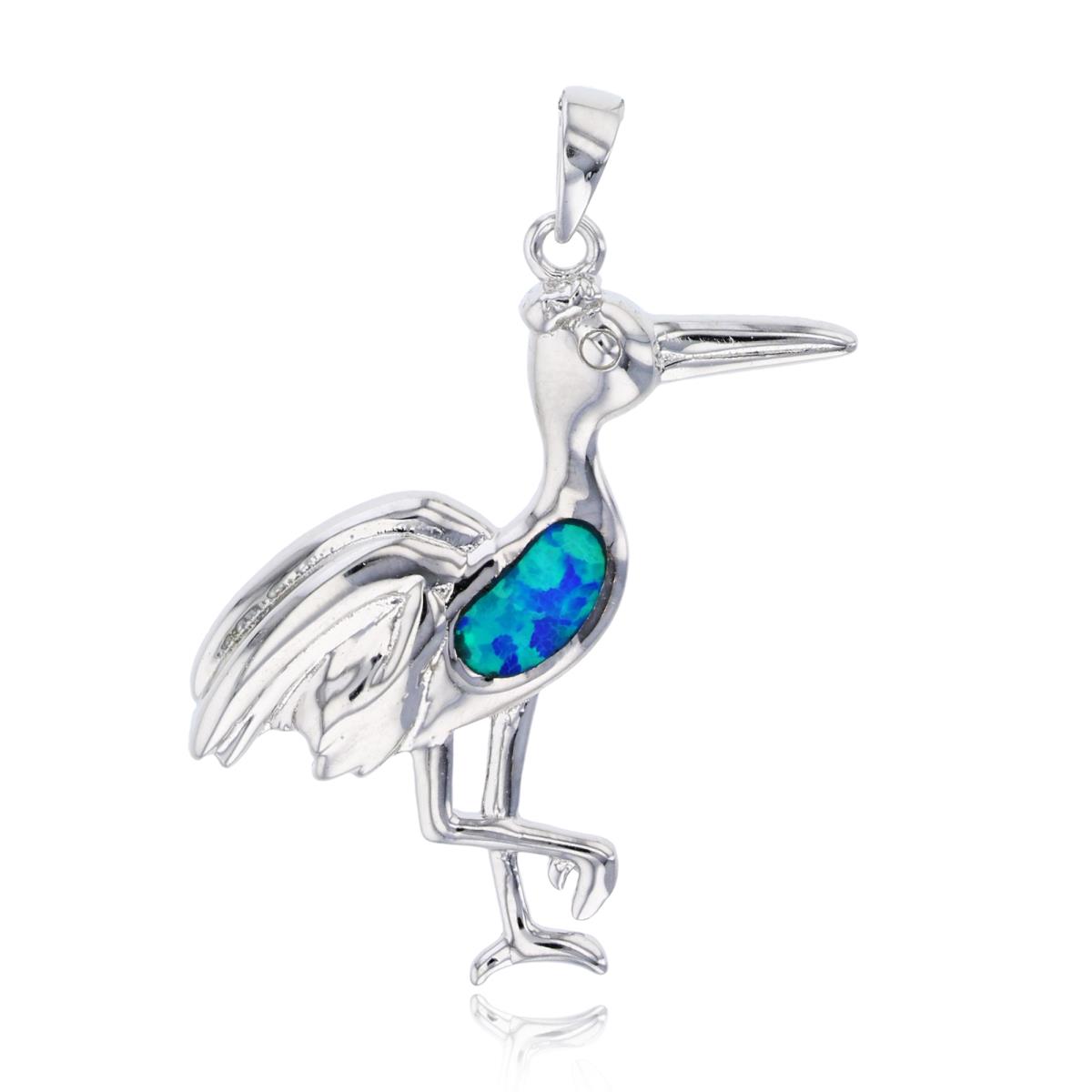 Sterling Silver Created Opal Pelican Pendant