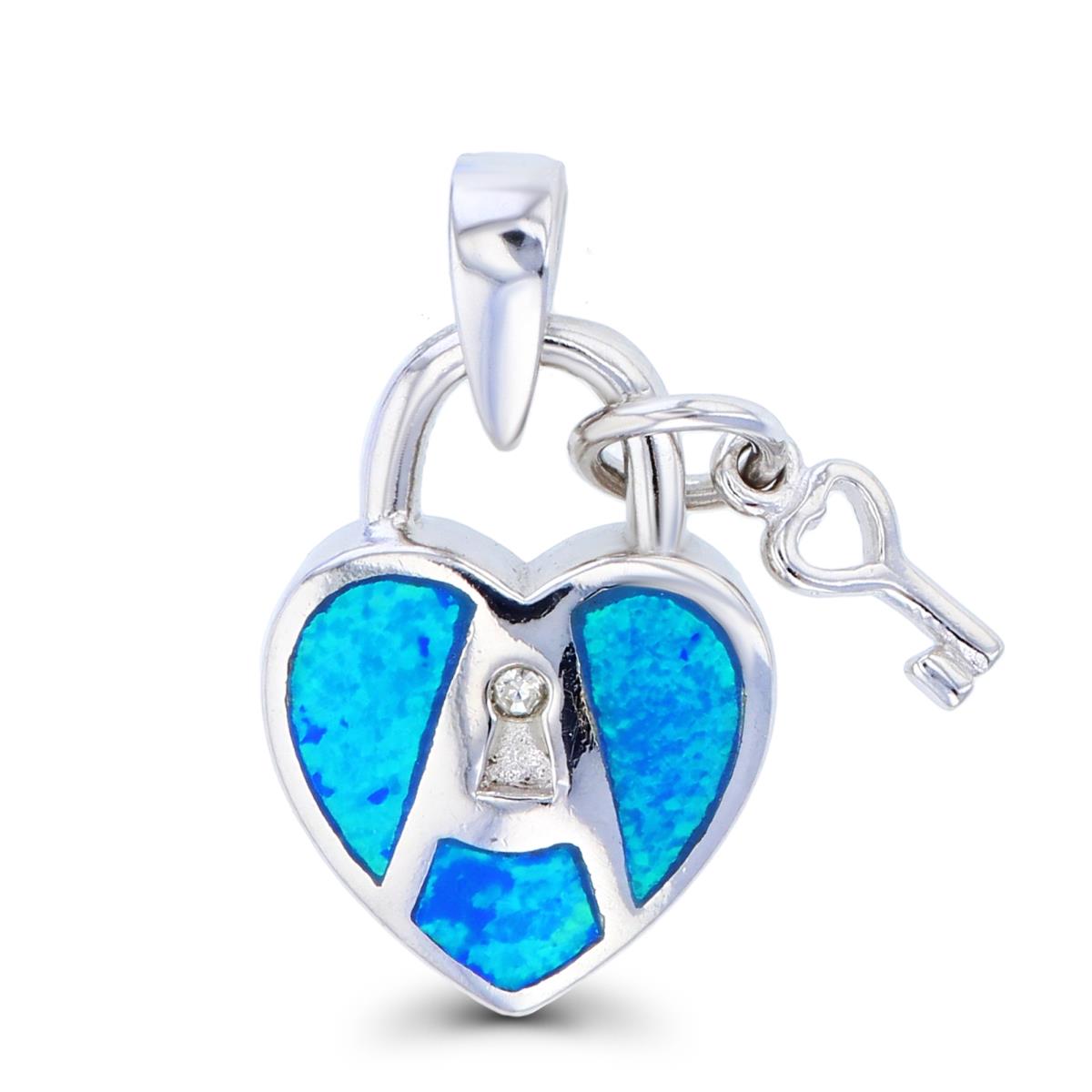 Sterling Silver Created Opal Heart Lock Pendant