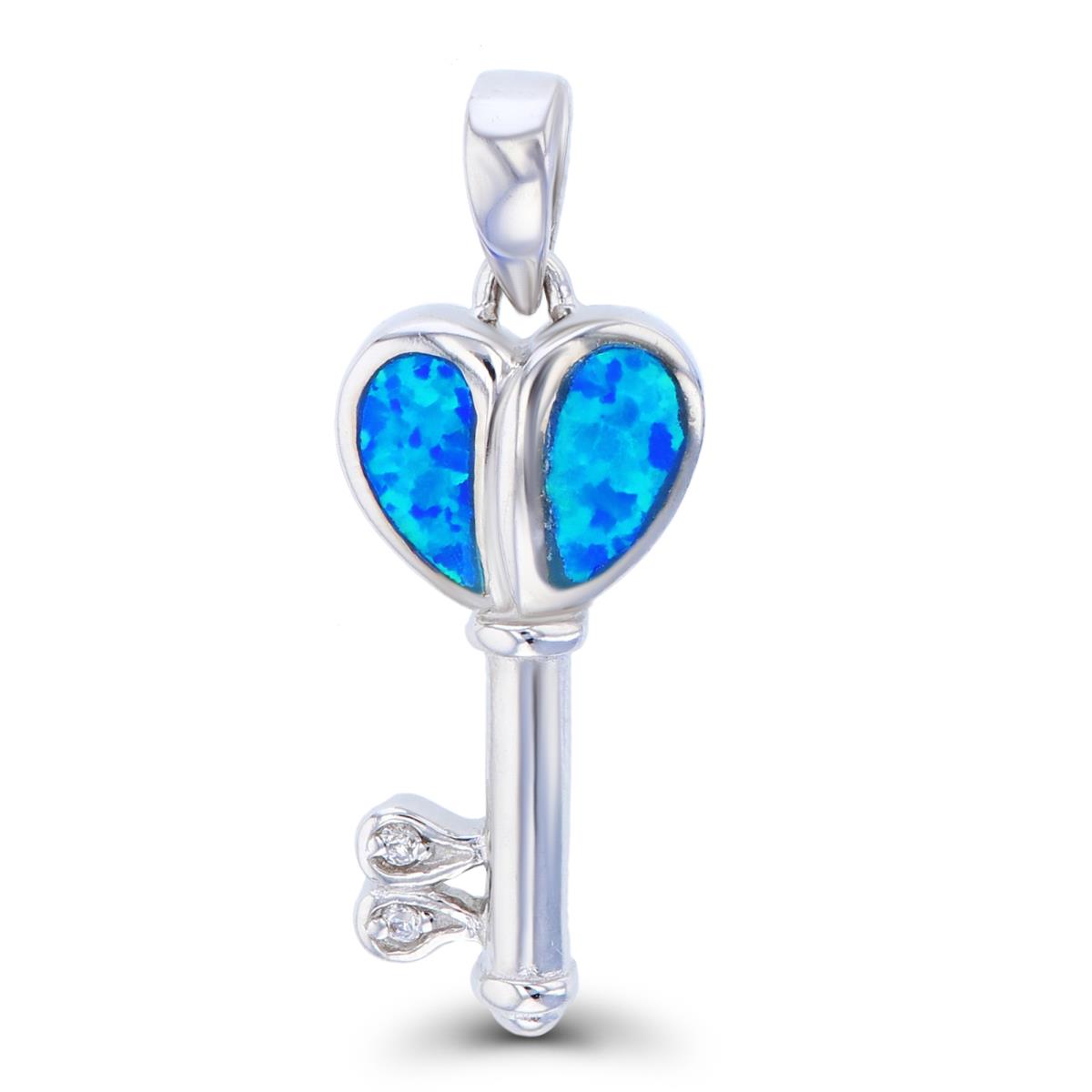 Sterling Silver Created Opal Heart Key Pendant