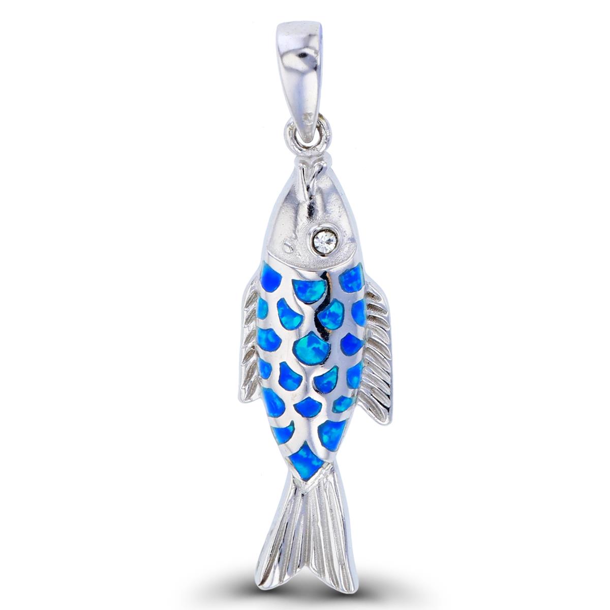 Sterling Silver Created Opal Fish Pendant