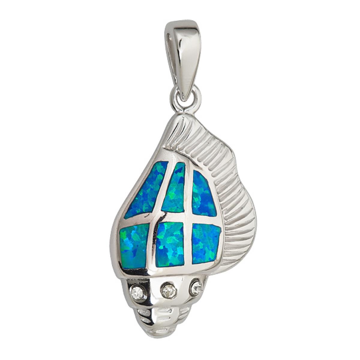 Sterling Silver Created Opal Shell Pendant