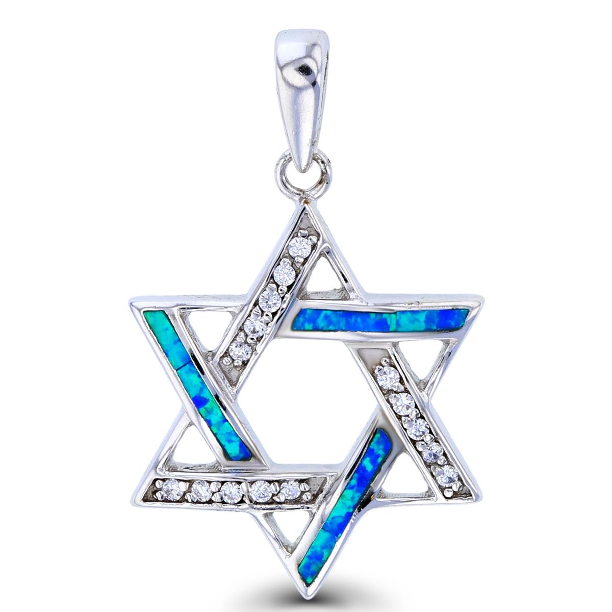 Sterling Silver Created Opal Star of David Pendant