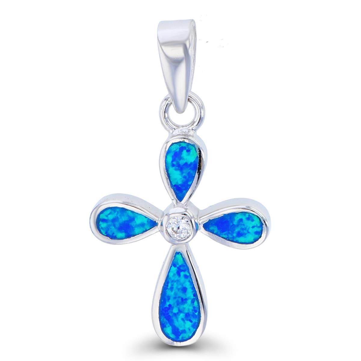 Sterling Silver Created Opal  Cross Pendant