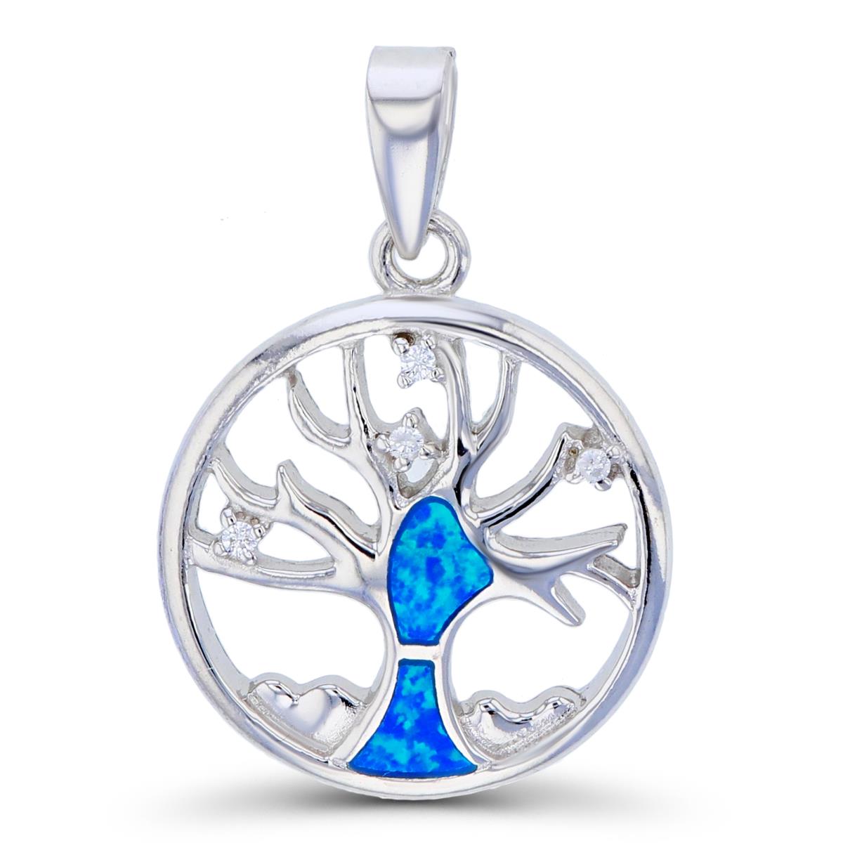 Sterling Silver Created Opal Tree of Life Pendant