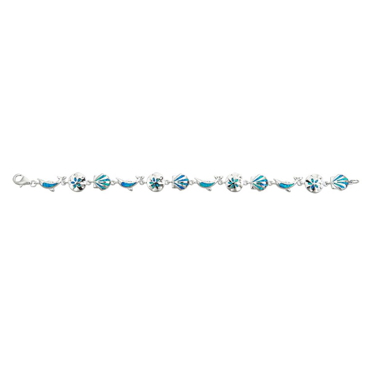 Sterling Silver Created Opal Nautical Bracelet