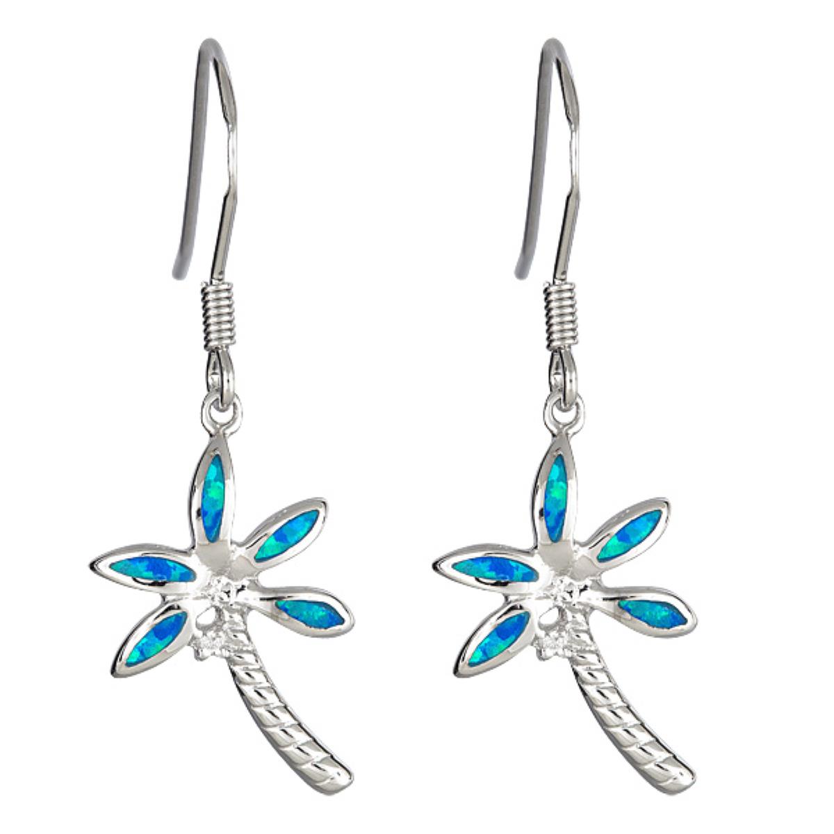 Sterling Silver Created Opal Dangling Palm Tree Earrings
