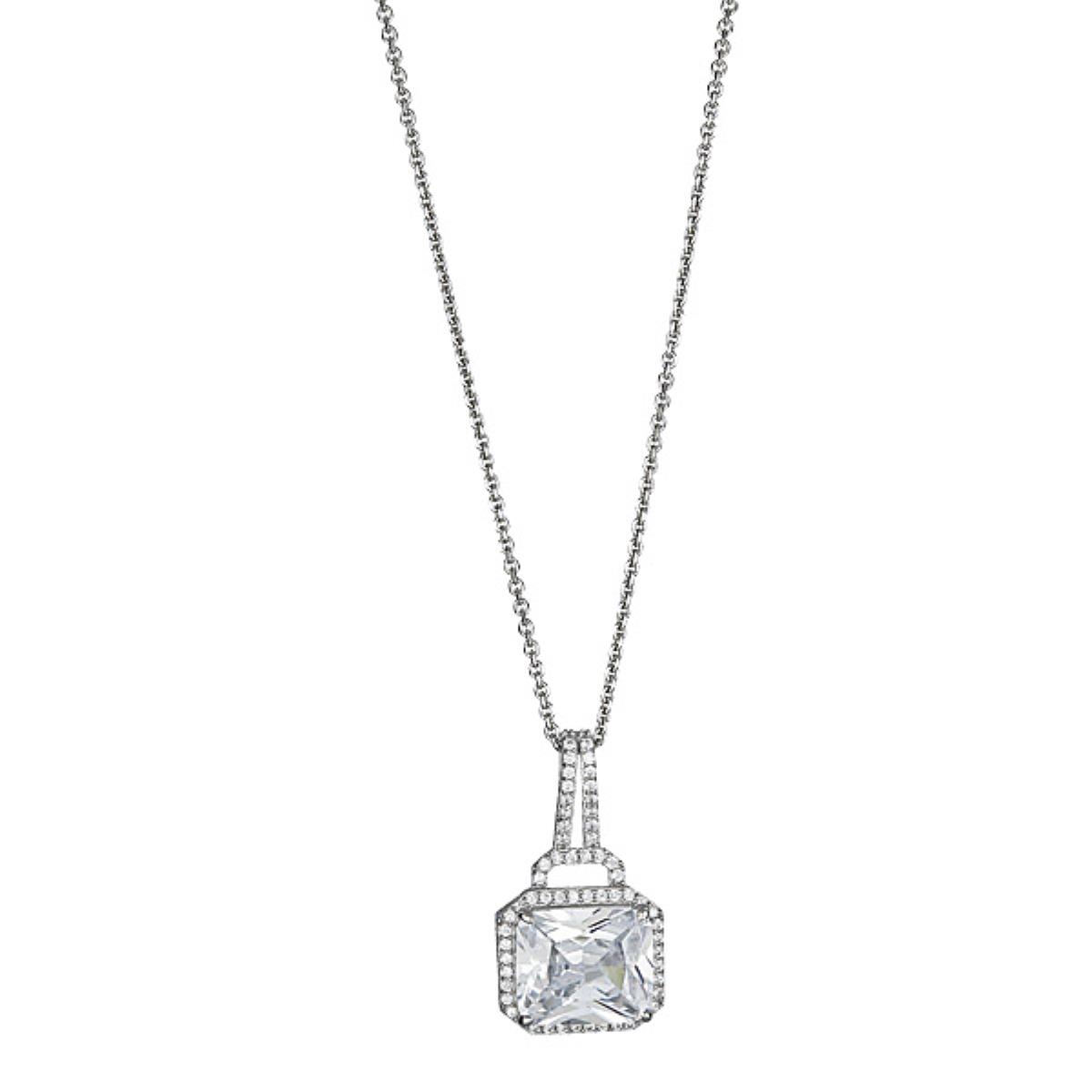 Sterling Silver mm Emerald Cut Halo Pendant