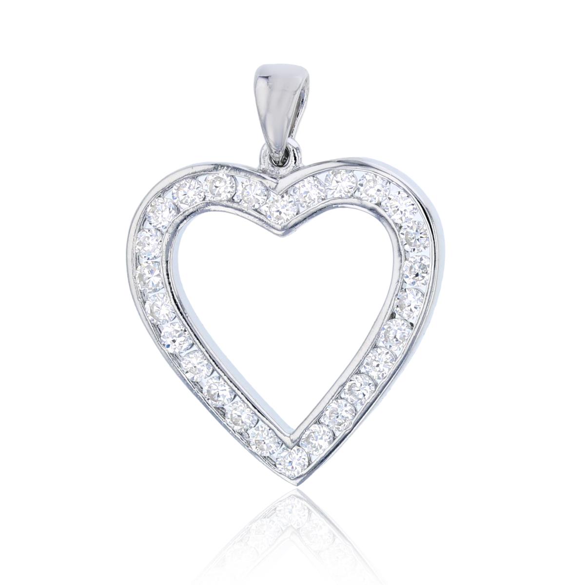 Sterling Silver Channel Set Pave Heart Pendant