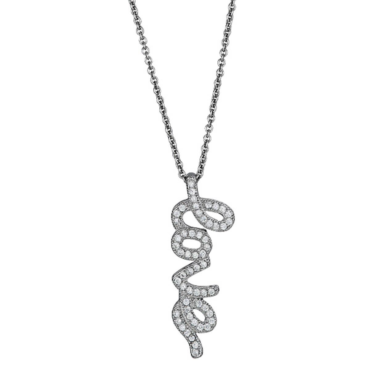 Sterling Silver Vertical Love Pave Pendant
