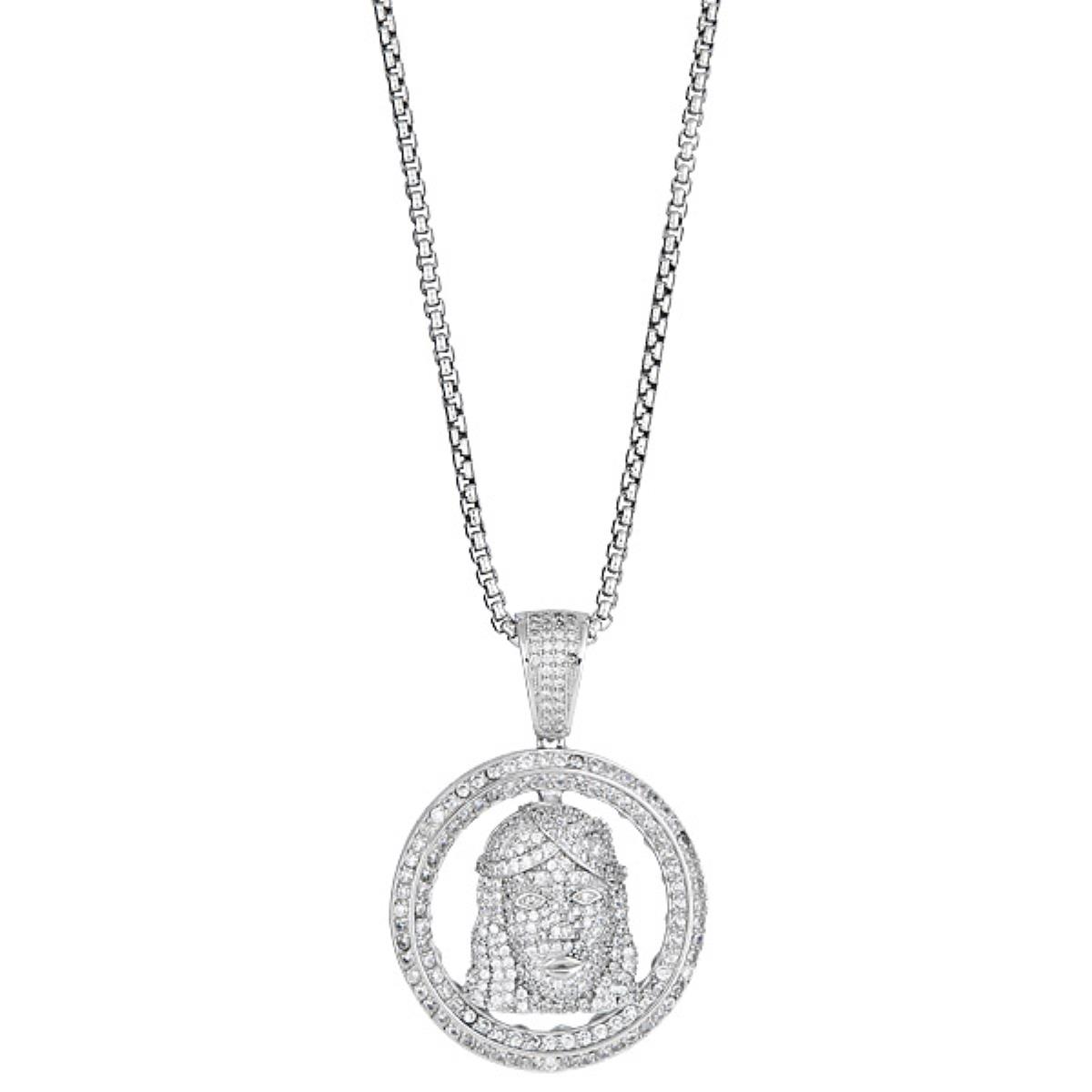 Sterling Silver mm Jesus Head Pendant with Round Border