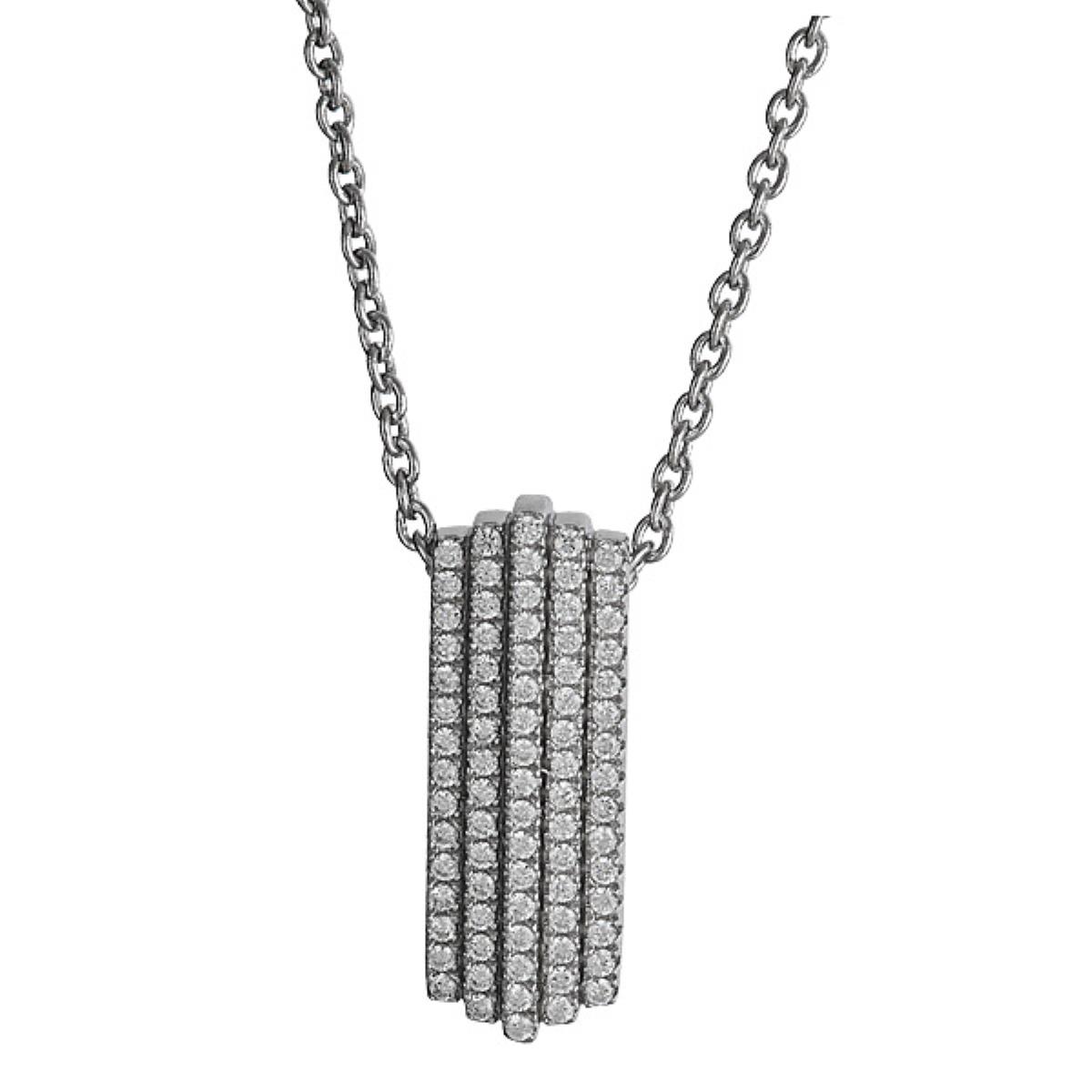 Sterling Silver Pave Vertical Pendant w Hidden Bail