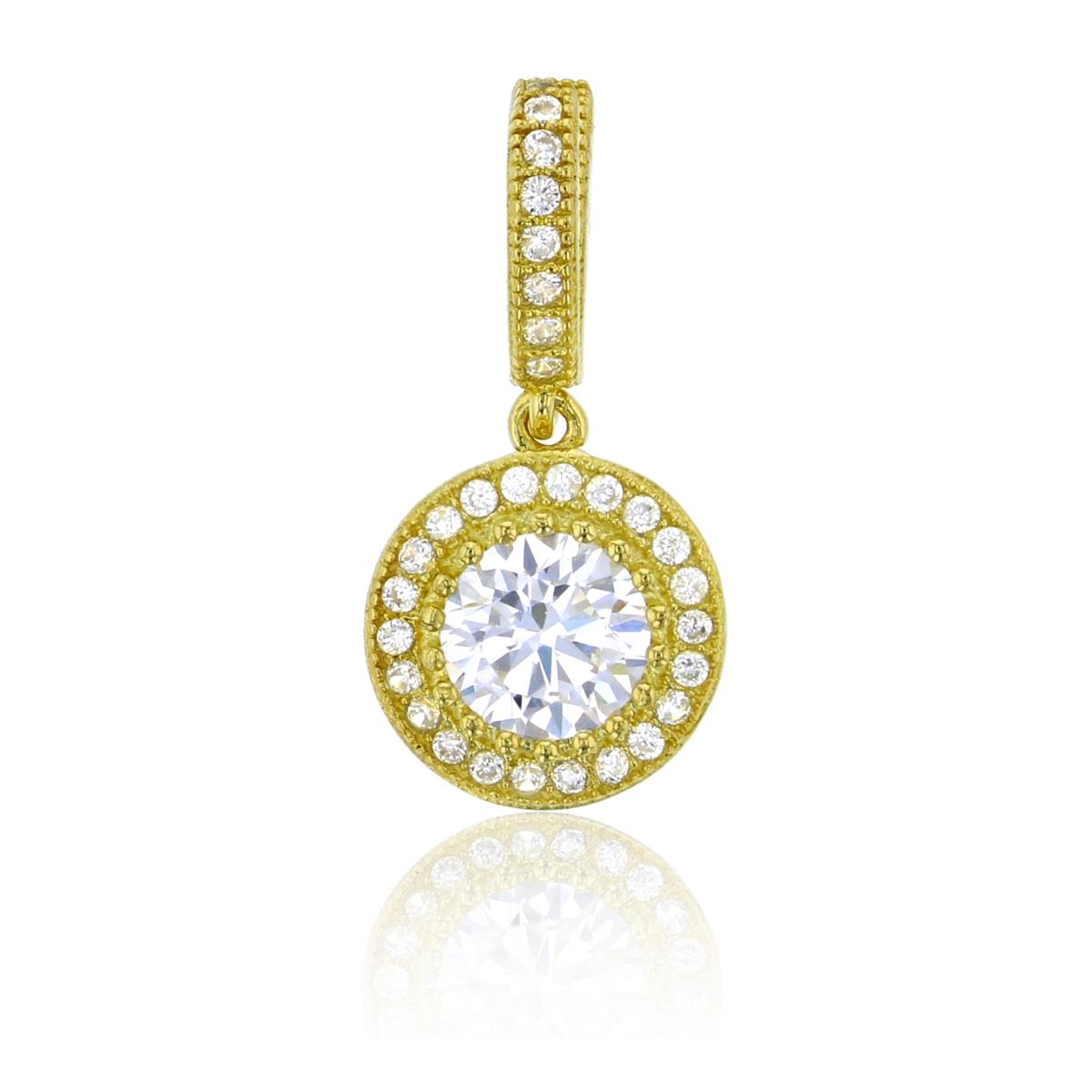 Sterling Silver Yellow  5.50mm Round Bezel Halo Pendant