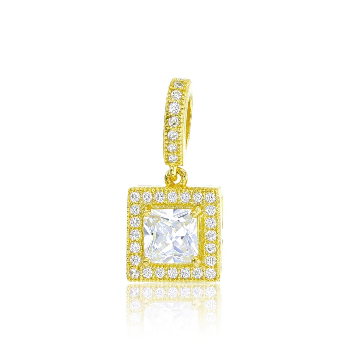 Sterling Silver Yellow 5mm Square Halo Pendant