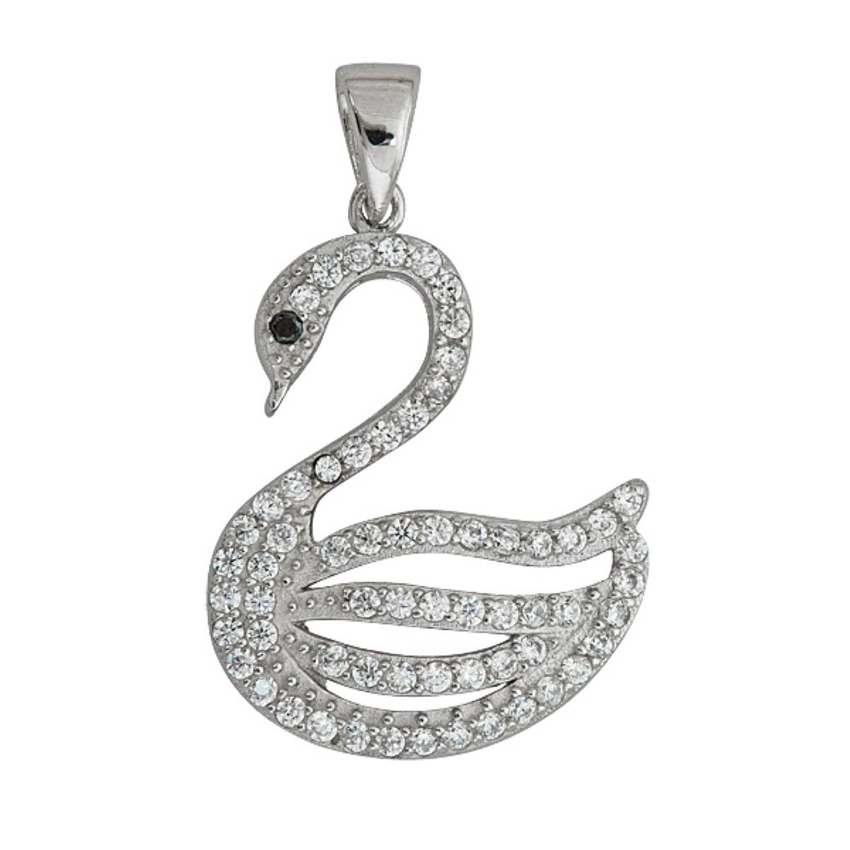 Sterling Silver Pave Swan Pendant