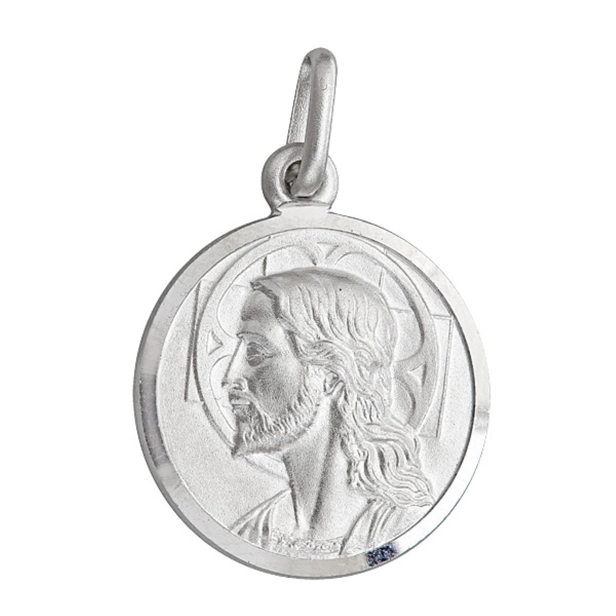 Sterling Silver 16mm Round Jesus Medal