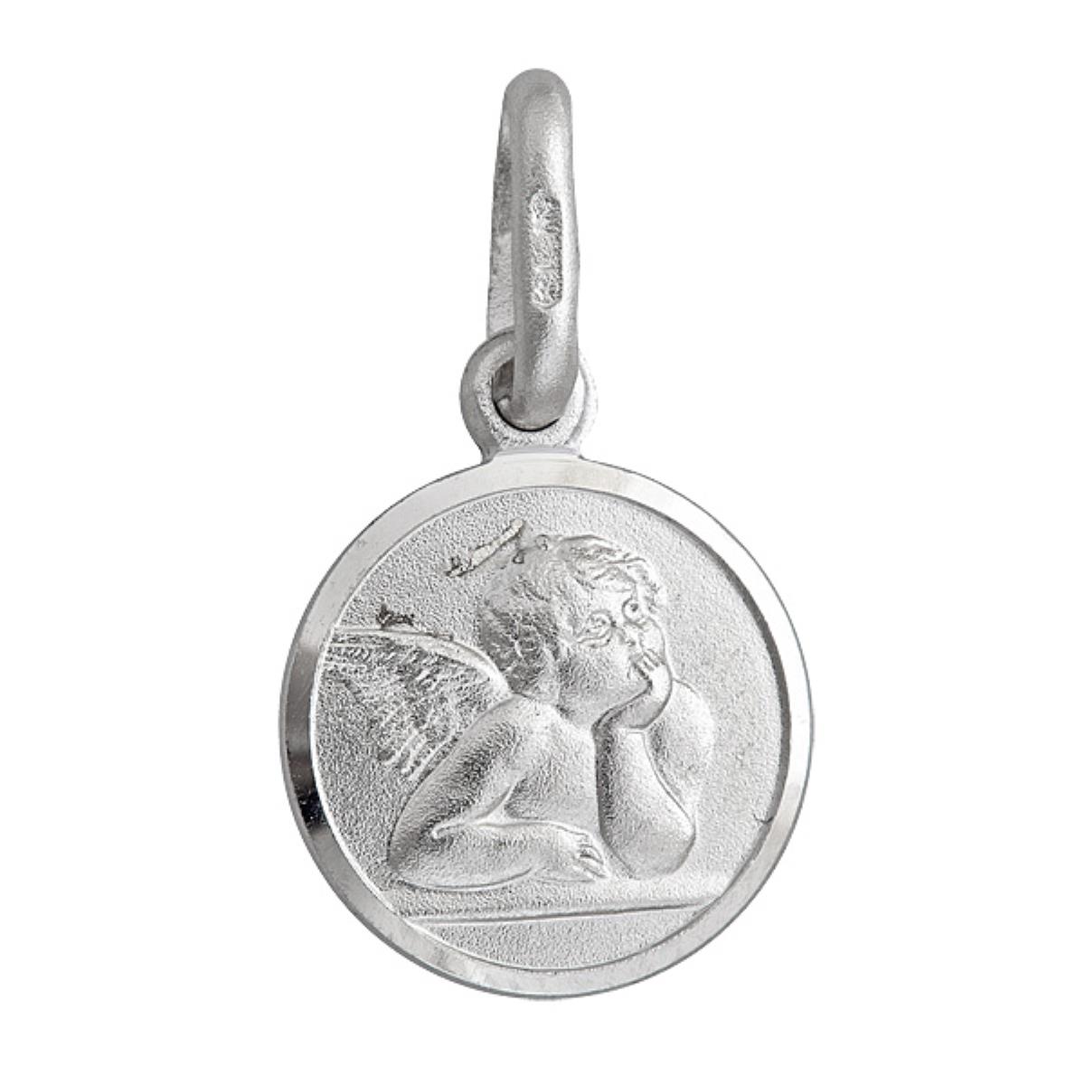 Sterling Silver 10mm Round Cherub Angel Medal