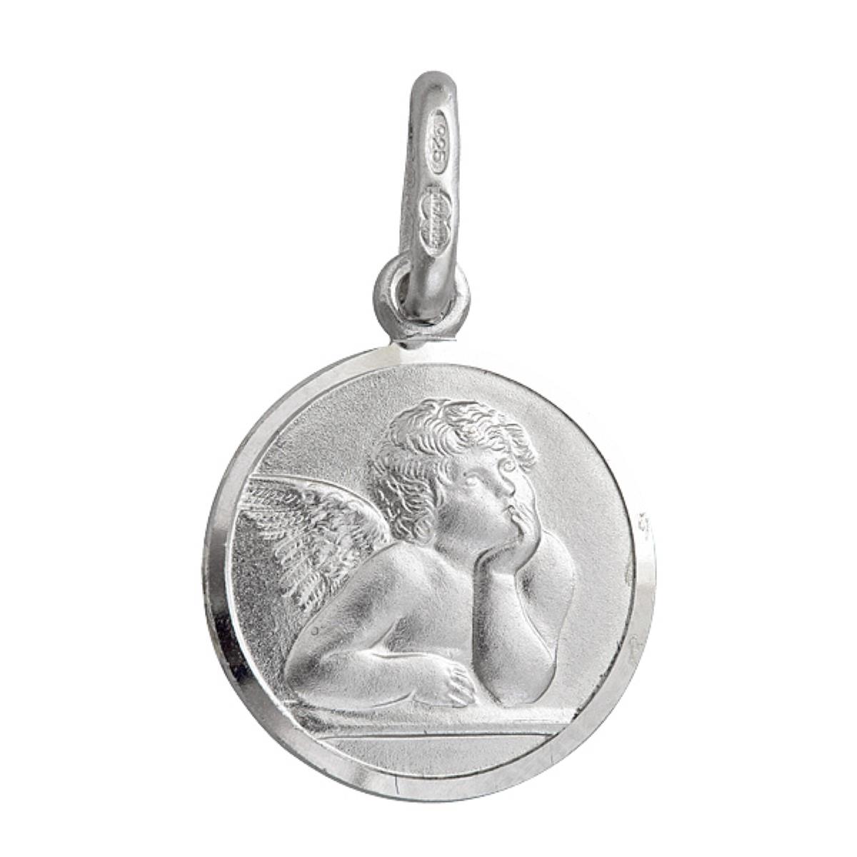 Sterling Silver 12mm Round Cherub Angel Medal