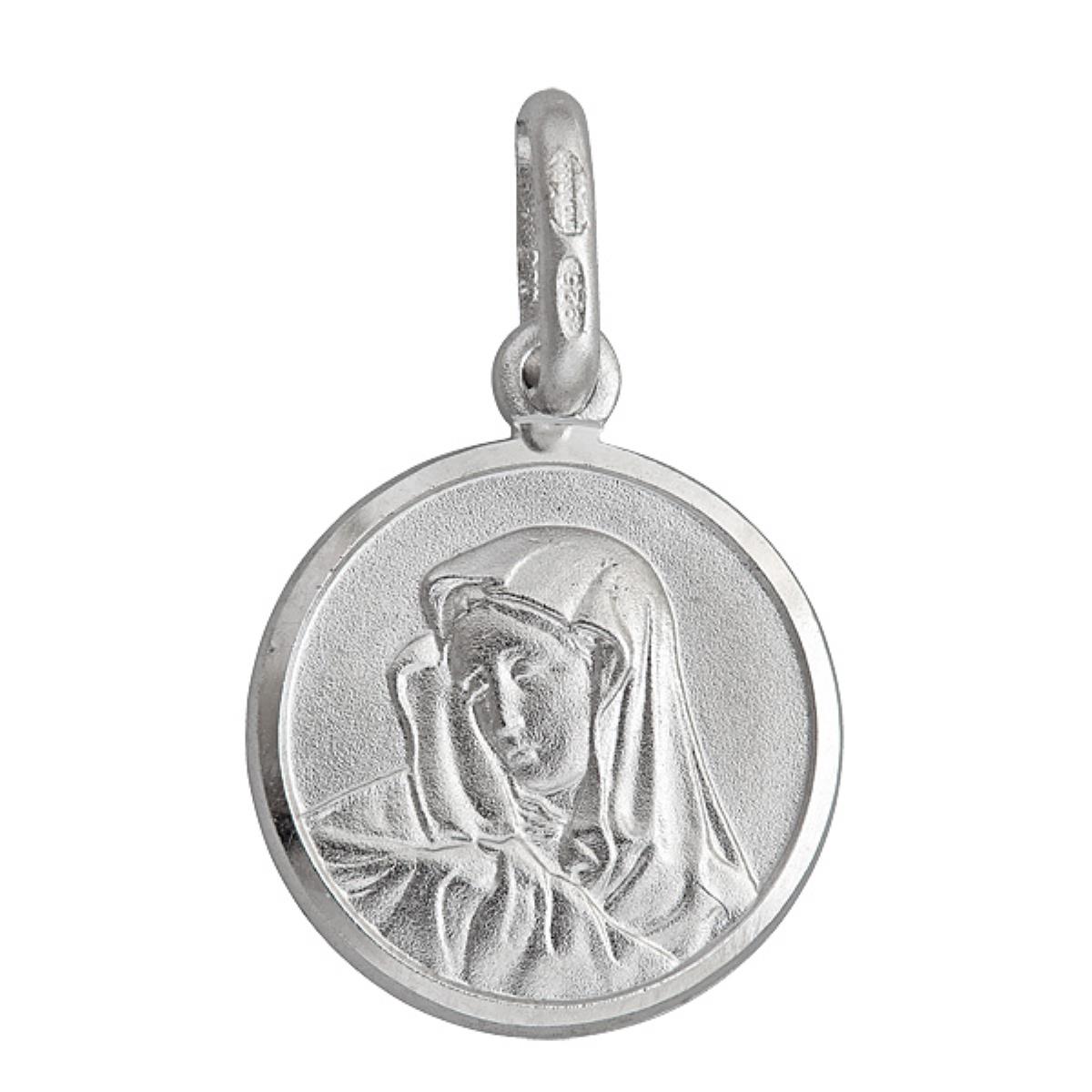 Sterling Silver 12mm Round Virgin Mary Medal