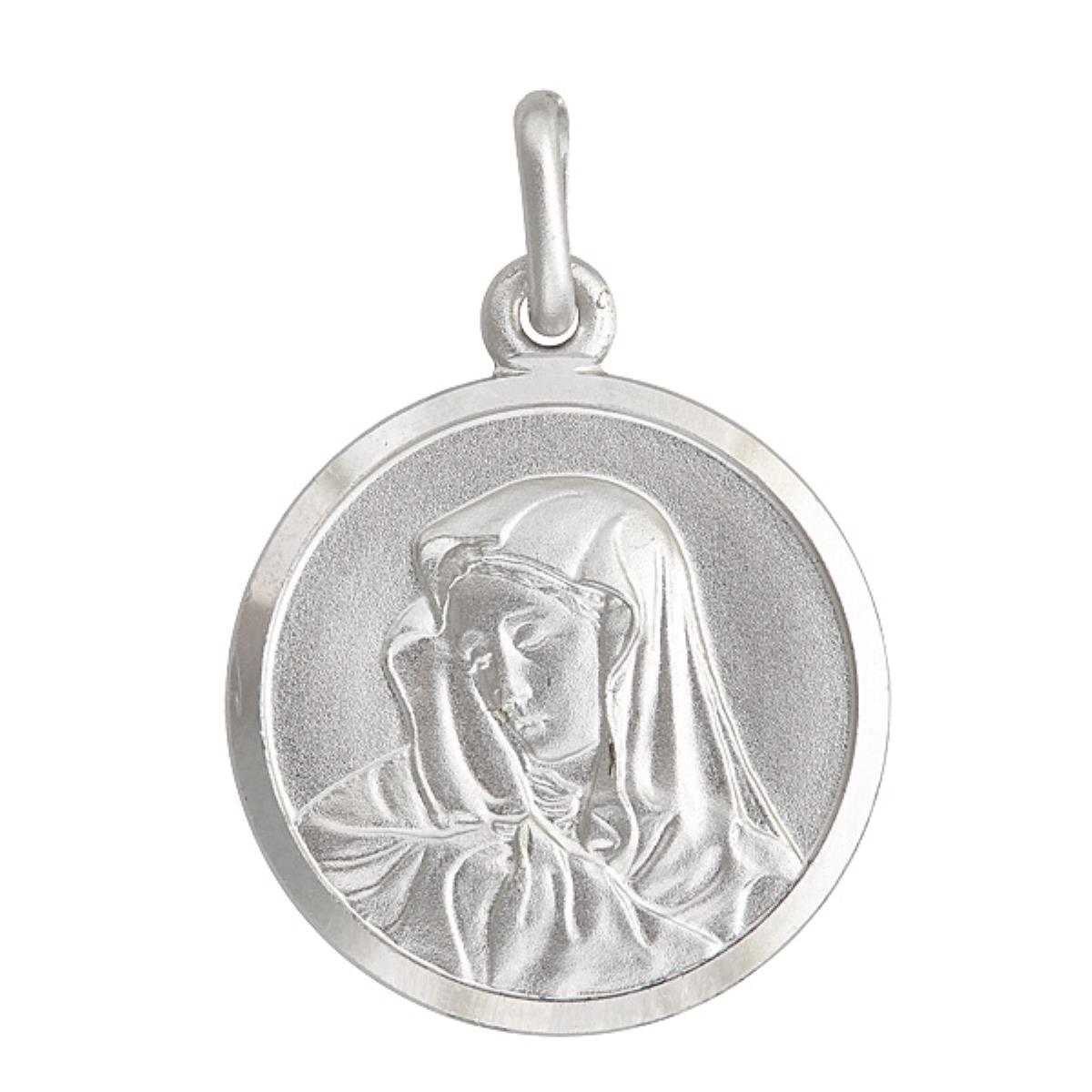 Sterling Silver 18mm Round Virgin Mary Medal