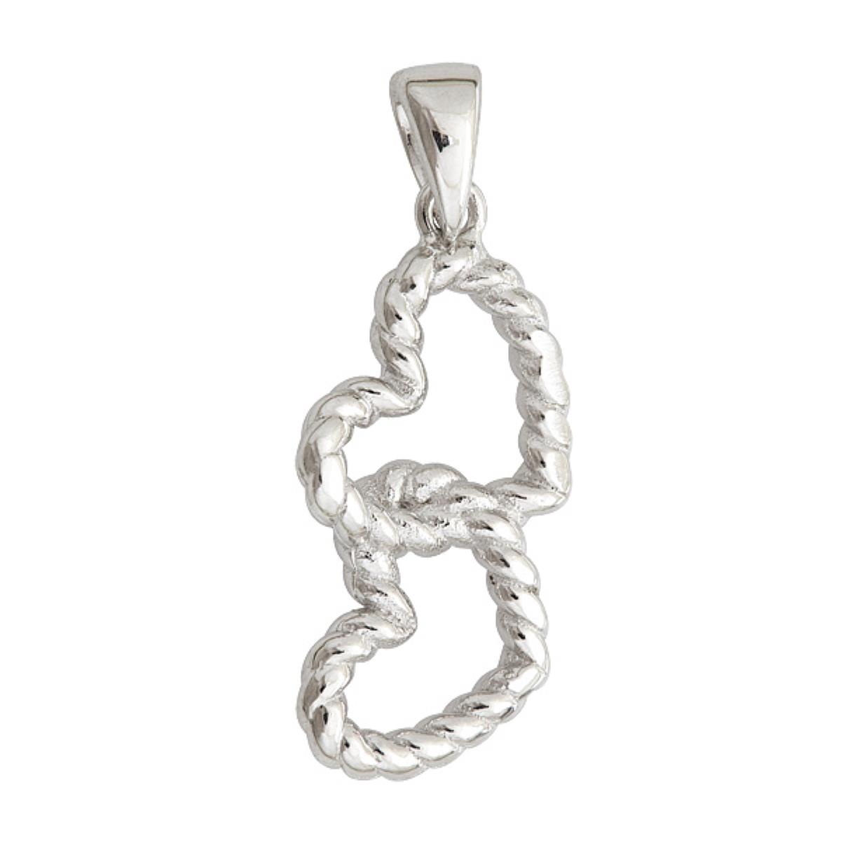 Sterling Silver Rhodium Twisted Double Heart Pendant